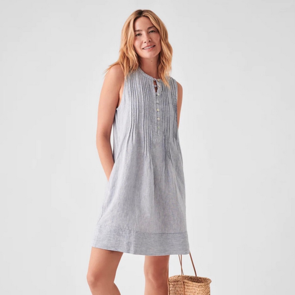 Faherty Isha Dress - Blue Mini Stripe Size XS